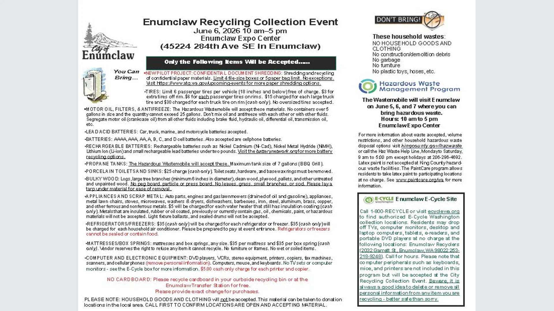 Enumclaw Recycling Collection Event
