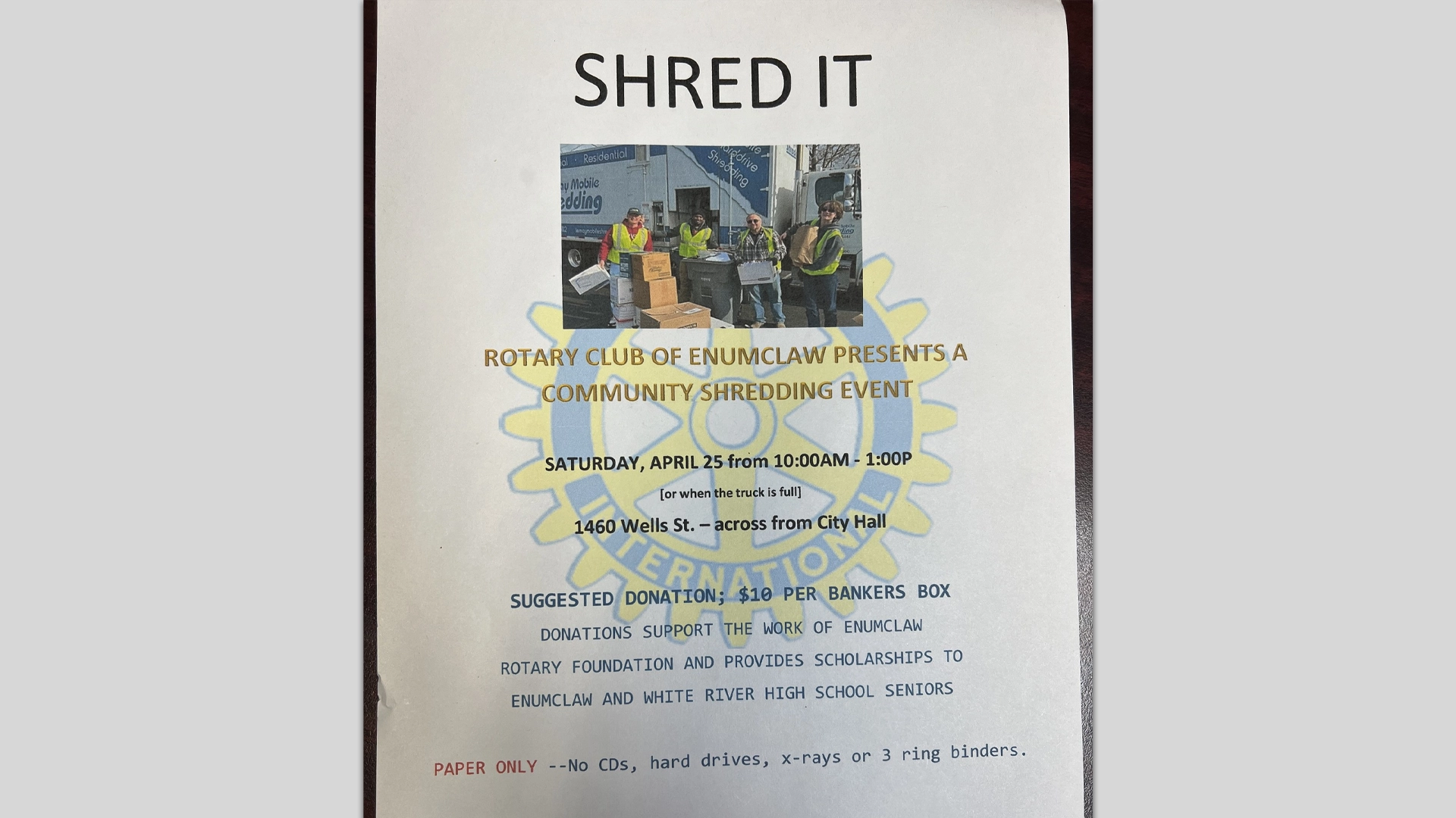 Rotary Club of Enumclaw’s “Shred it” event