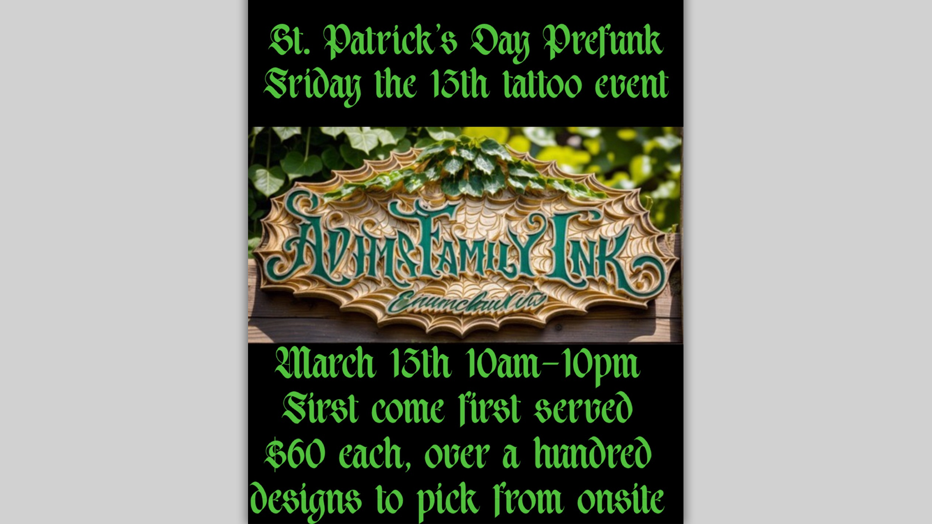 St Patrick’s Prefunk Tattoo Flash Event