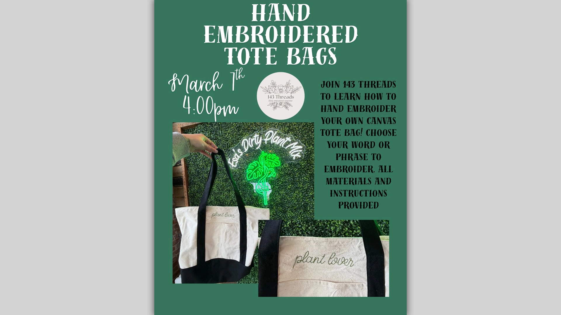 Hand Embroidered Tote Bag Class